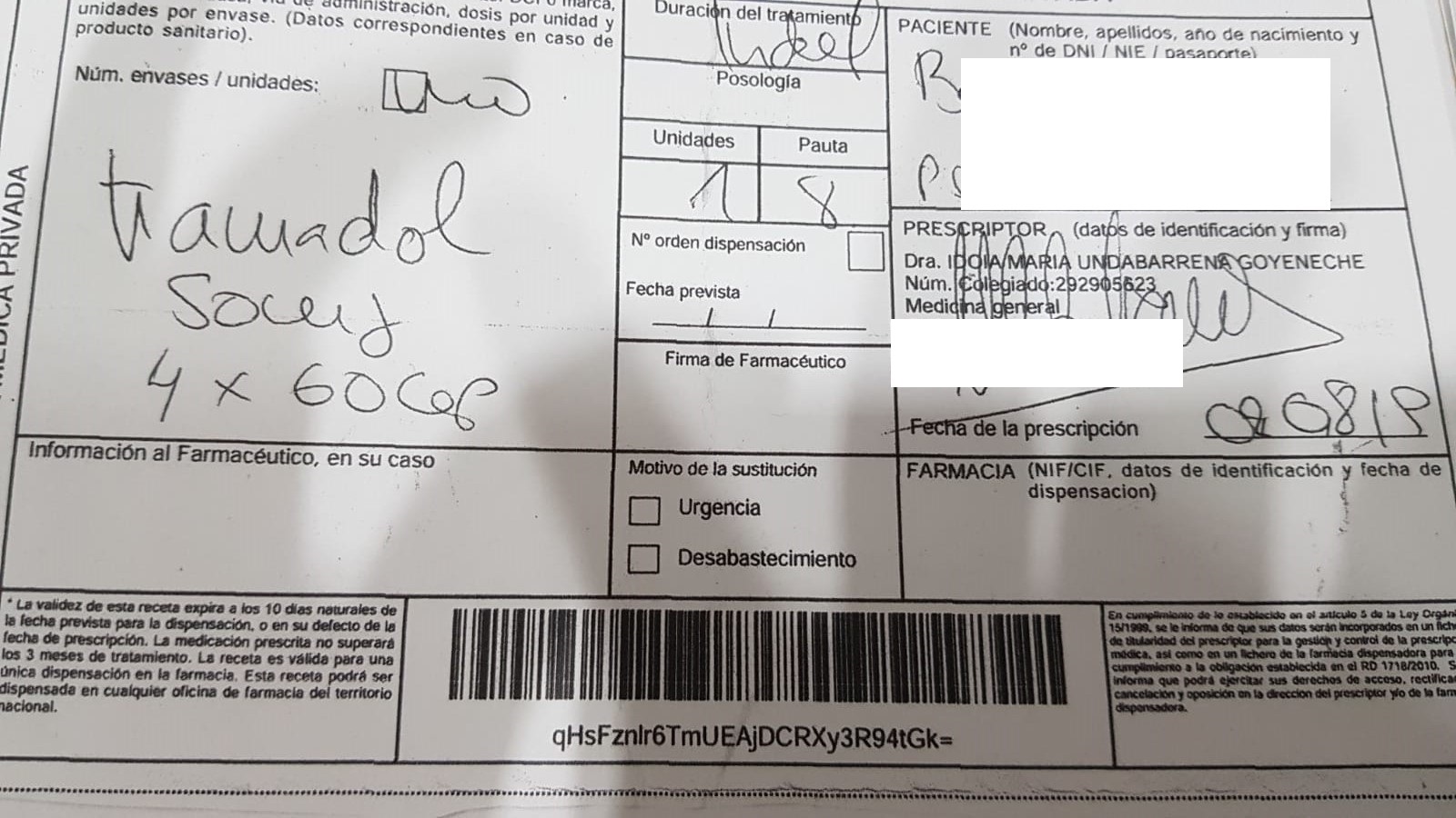 RECETA FALSA - TRAMADOL - Ilustre Colegio Oficial de Farmacéuticos de Málaga