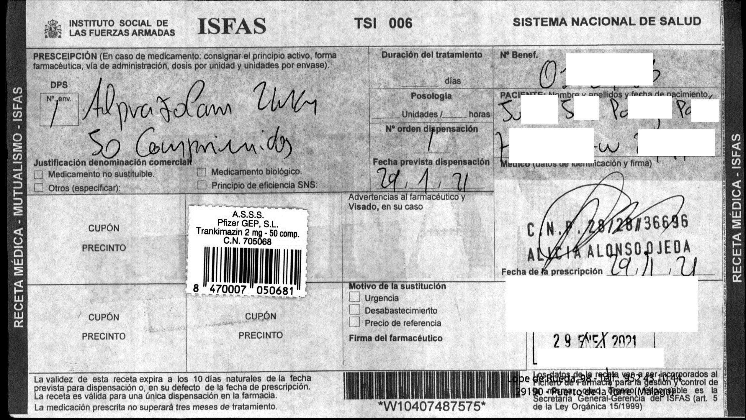 RECETAS FALSAS PSICÓTROPOS ISFAS - Ilustre Colegio Oficial de Farmacéuticos  de Málaga